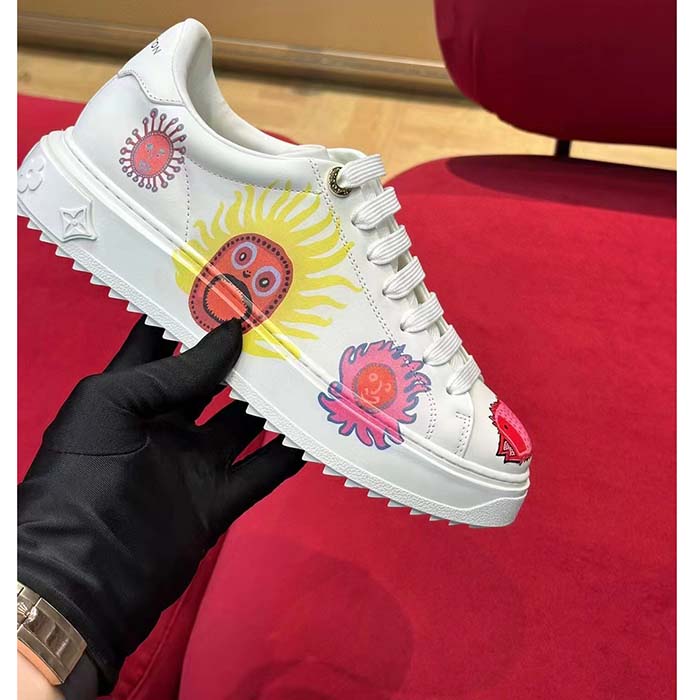 Louis Vuitton Women LV Time Out Sneaker White Printed Calf Leather Monogram Flowers