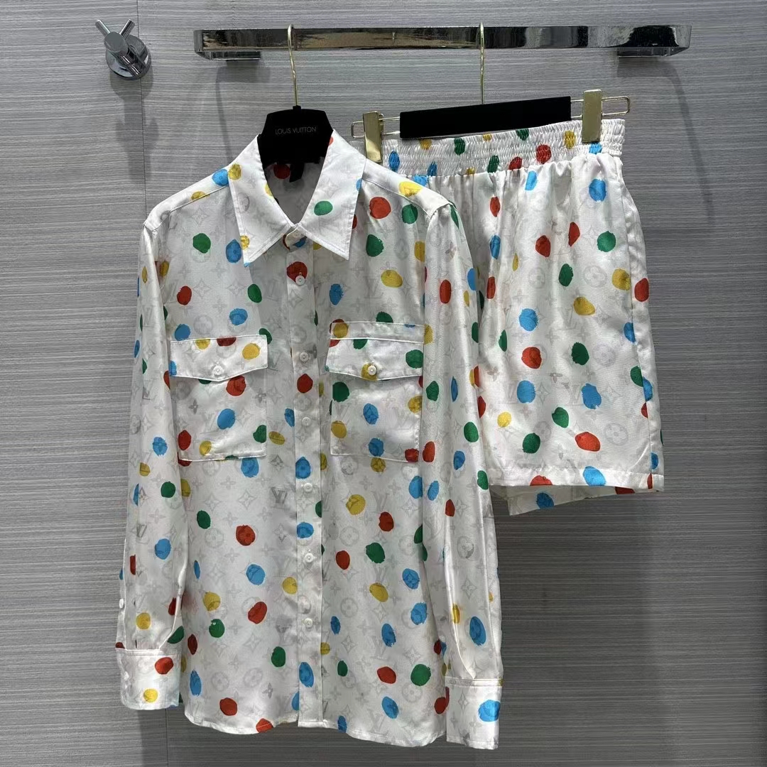 Louis Vuitton Men LV x YK Painted Dots Masculine Shirt Silk White Regular Fit