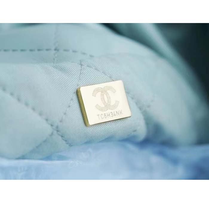 Chanel Women CC 22 Handbag Shiny Calfskin & Gold-Tone Metal Light Blue