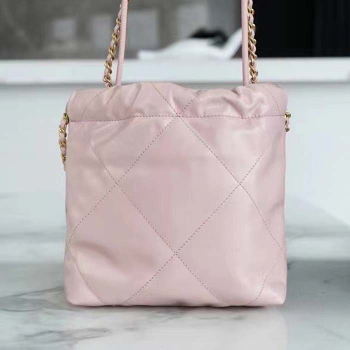 Chanel Women CC 22 Mini Handbag Shiny Calfskin Gold-Tone Metal Light Pink