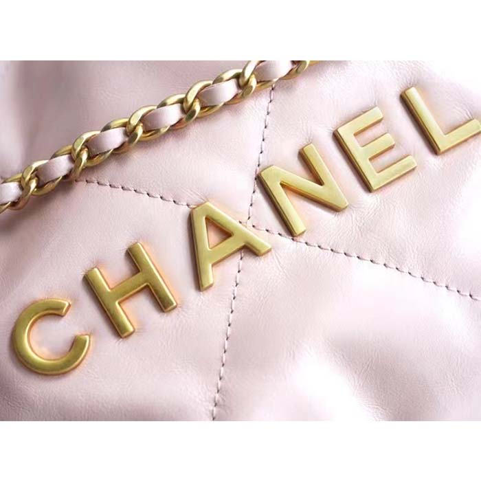 Chanel Women CC 22 Mini Handbag Shiny Calfskin Gold-Tone Metal Light Pink