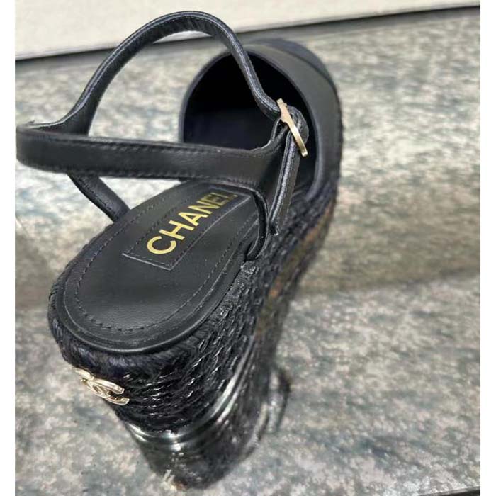 Chanel Women CC High Heel Sandal in Calfskin Leather-Black