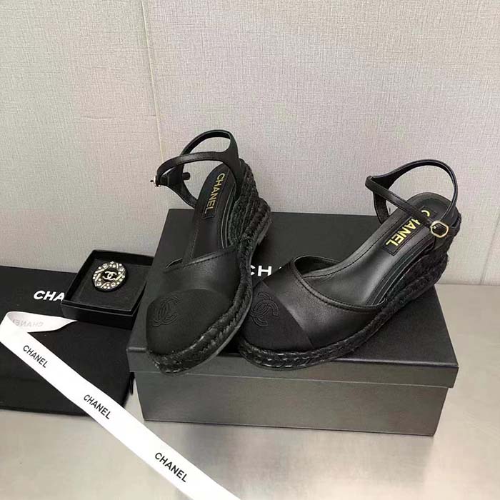 Chanel Women CC High Heel Sandal in Calfskin Leather-Black