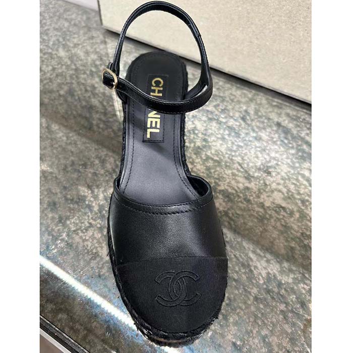 Chanel Women CC High Heel Sandal in Calfskin Leather-Black