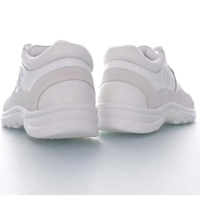 Chanel Women CC Low Top Sneakers Calfskin Suede Triple White