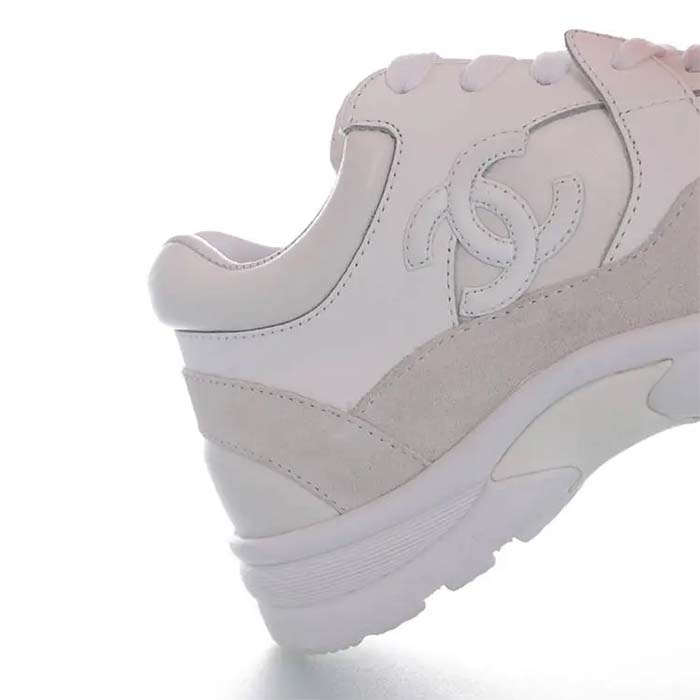 Chanel Women CC Low Top Sneakers Calfskin Suede Triple White