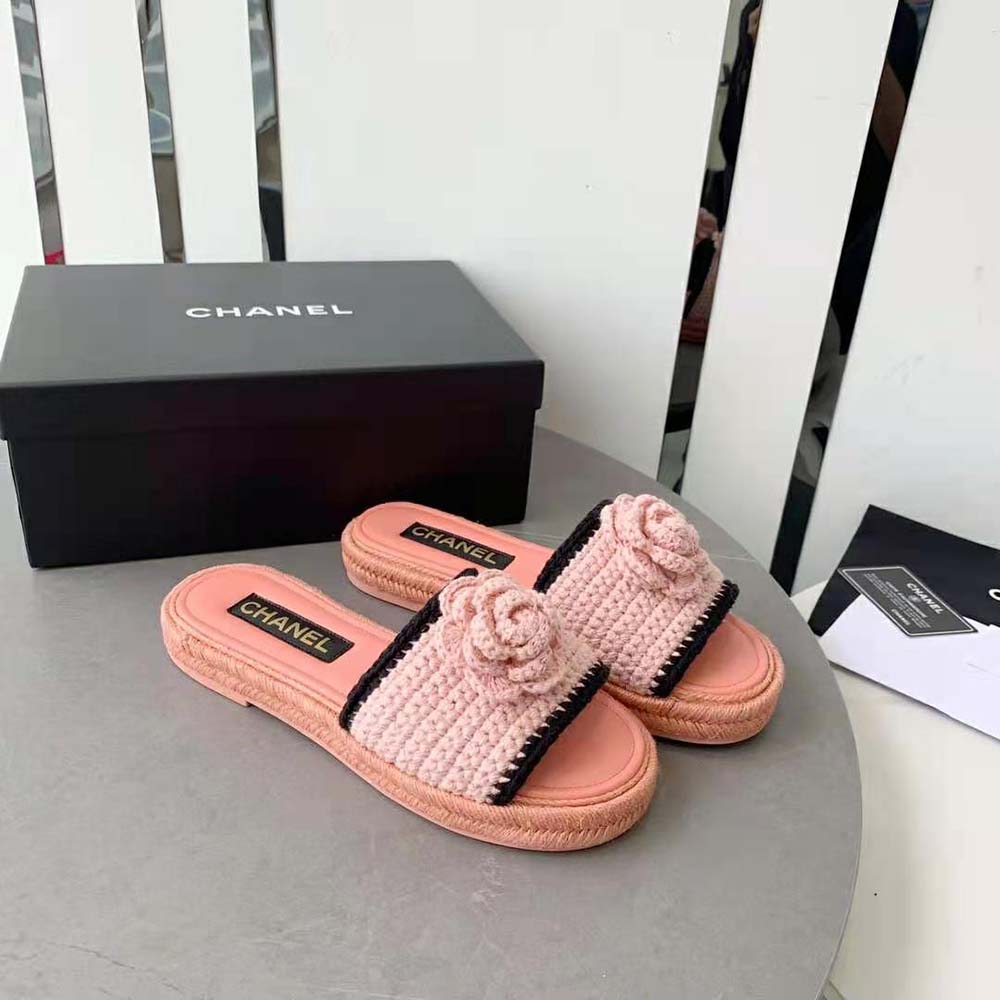 Chanel Women Mules Crochet Ivory and Black 0.5 cm Heel-Pink