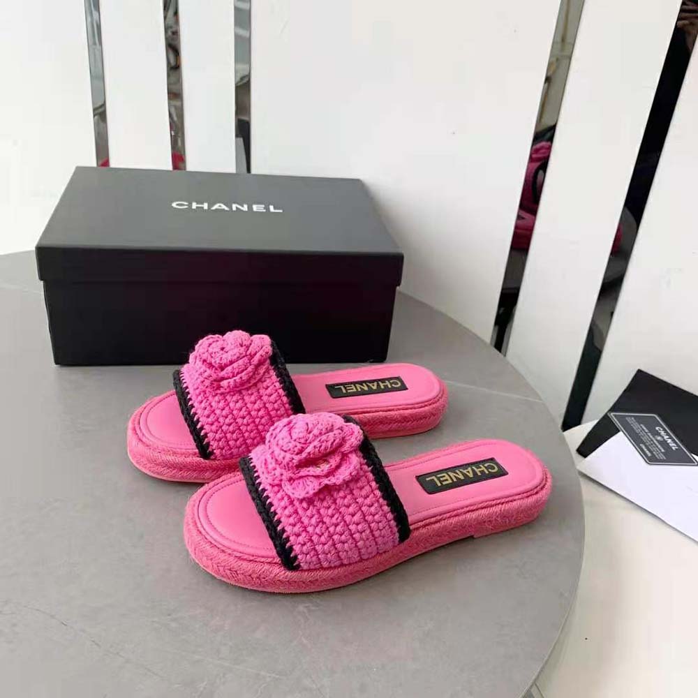 Chanel Women Mules Crochet Ivory and Black 0.5 cm Heel-Rose