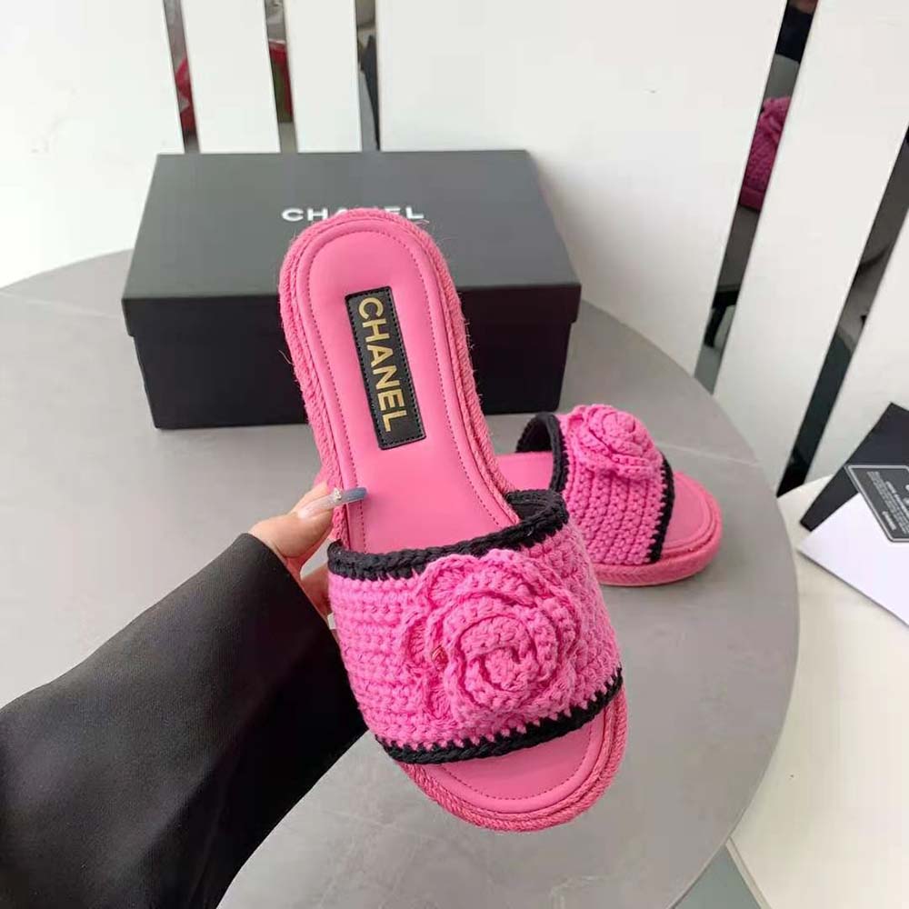 Chanel Women Mules Crochet Ivory and Black 0.5 cm Heel-Rose