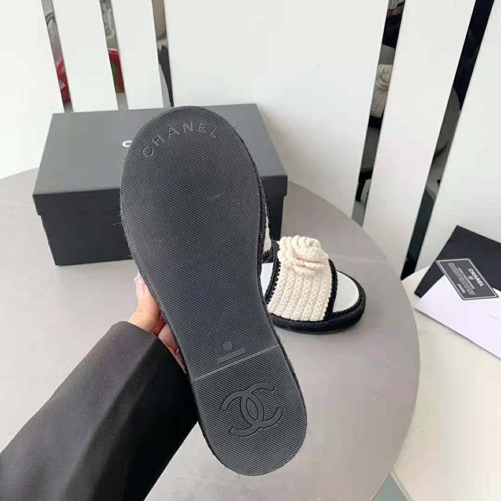 Chanel Women Mules Crochet Ivory and Black 0.5 cm Heel-White