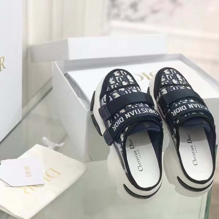 Dior Unisex CD D-Wander Sneaker Deep Blue Oblique Technical Fabric Open-Back