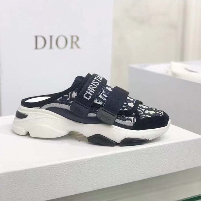 Dior Unisex CD D-Wander Sneaker Deep Blue Oblique Technical Fabric Open-Back