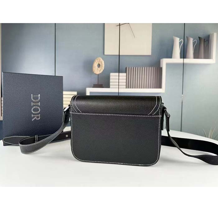 Dior Unisex CD Mini Saddle Bag Strap Black Grained Calfskin Flap Closure