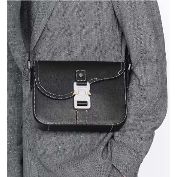 Dior Unisex CD Mini Saddle Bag Strap Black Grained Calfskin Flap Closure