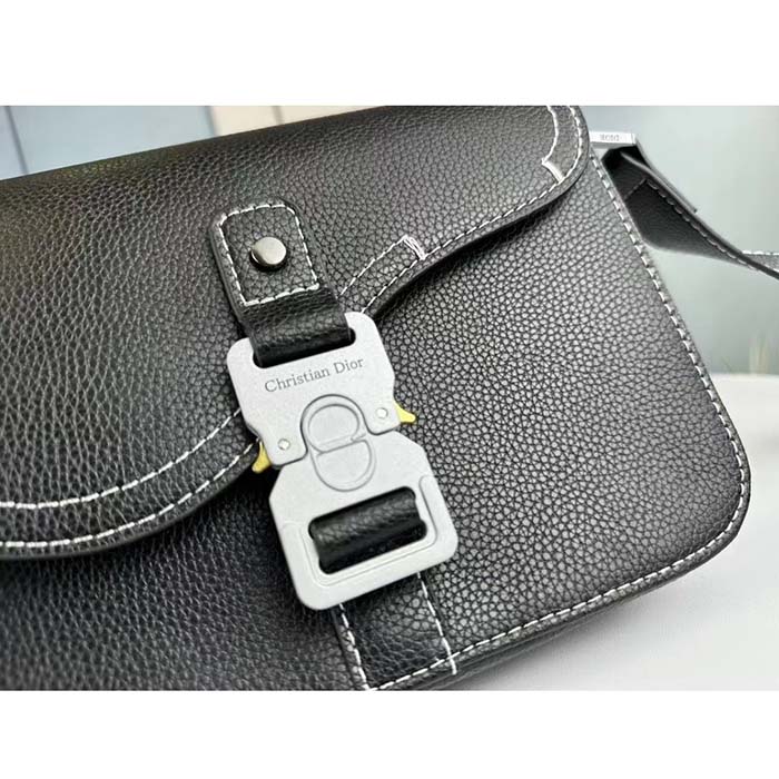 Dior Unisex CD Mini Saddle Bag Strap Black Grained Calfskin Flap Closure