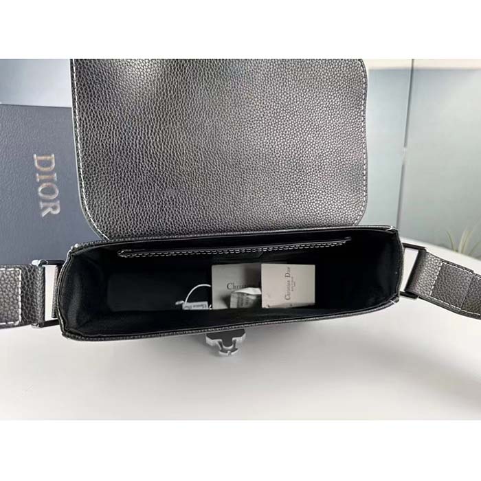 Dior Unisex CD Mini Saddle Bag Strap Black Grained Calfskin Flap Closure