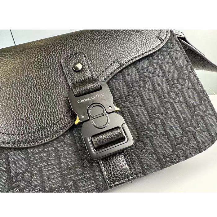 Dior Unisex CD Mini Saddle Bag Strap Black Oblique Jacquard Grained Calfskin