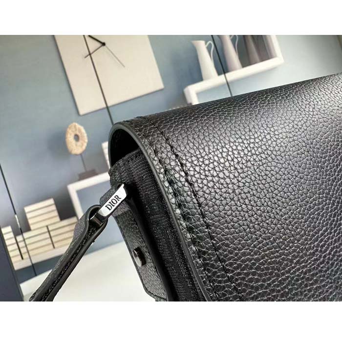 Dior Unisex CD Mini Saddle Bag Strap Black Oblique Jacquard Grained Calfskin