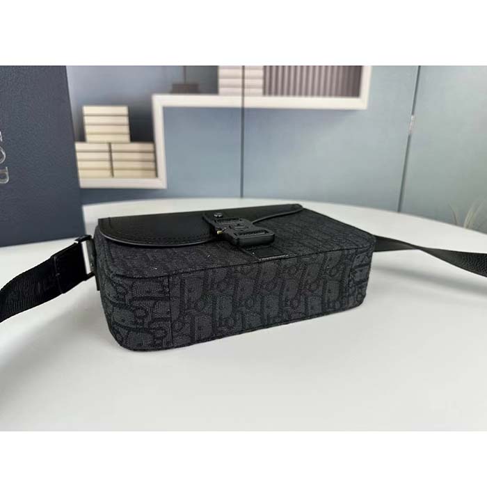 Dior Unisex CD Mini Saddle Bag Strap Black Oblique Jacquard Grained Calfskin