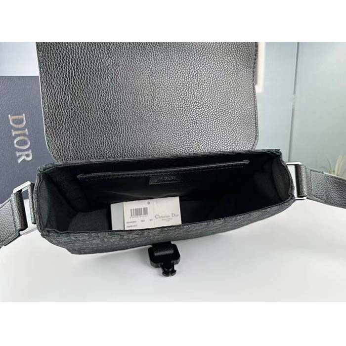 Dior Unisex CD Mini Saddle Bag Strap Black Oblique Jacquard Grained Calfskin