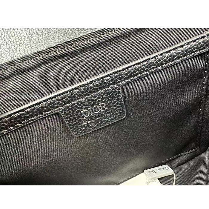 Dior Unisex CD Mini Saddle Bag Strap Black Oblique Jacquard Grained Calfskin