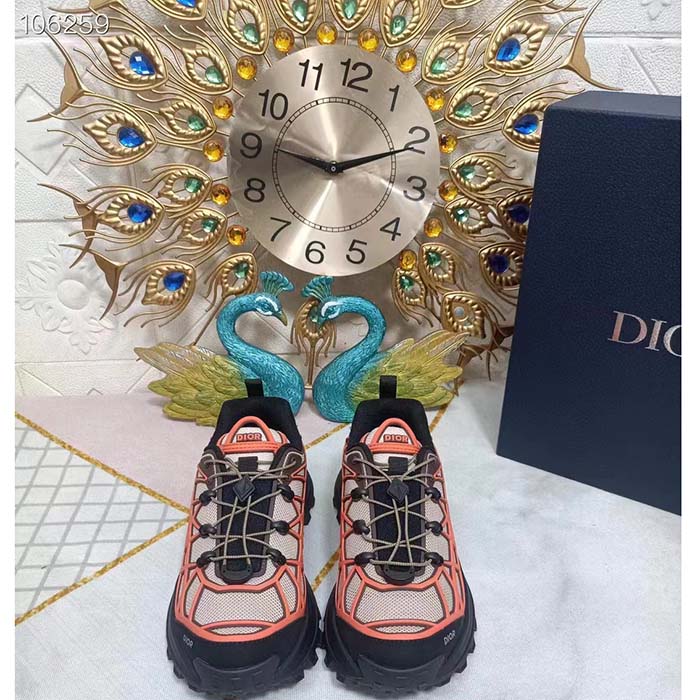 Dior Unisex Shoes CD B31 Runner Sneaker Beige Technical Mesh Orange Rubber Warped Cannage