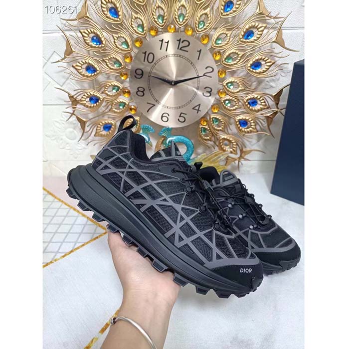 Dior Unisex Shoes CD B31 Runner Sneaker Black Technical Mesh Gray Rubber Warped Cannage
