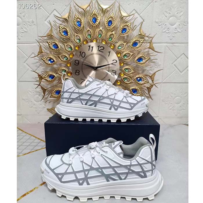 Dior Unisex Shoes CD B31 Runner Sneaker White Technical Mesh Gray Rubber Warped Cannage