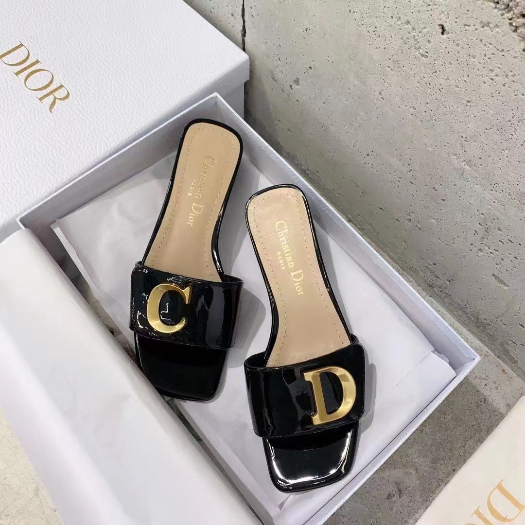 Dior Women CD C’est Dior Heeled Slide Black Patent Calfskin