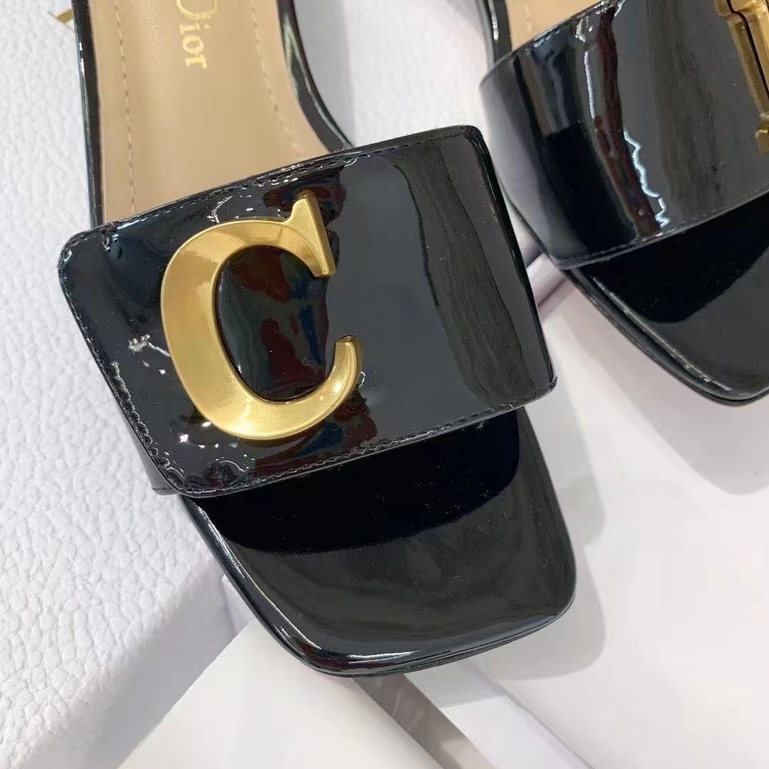 Dior Women CD C’est Dior Heeled Slide Black Patent Calfskin