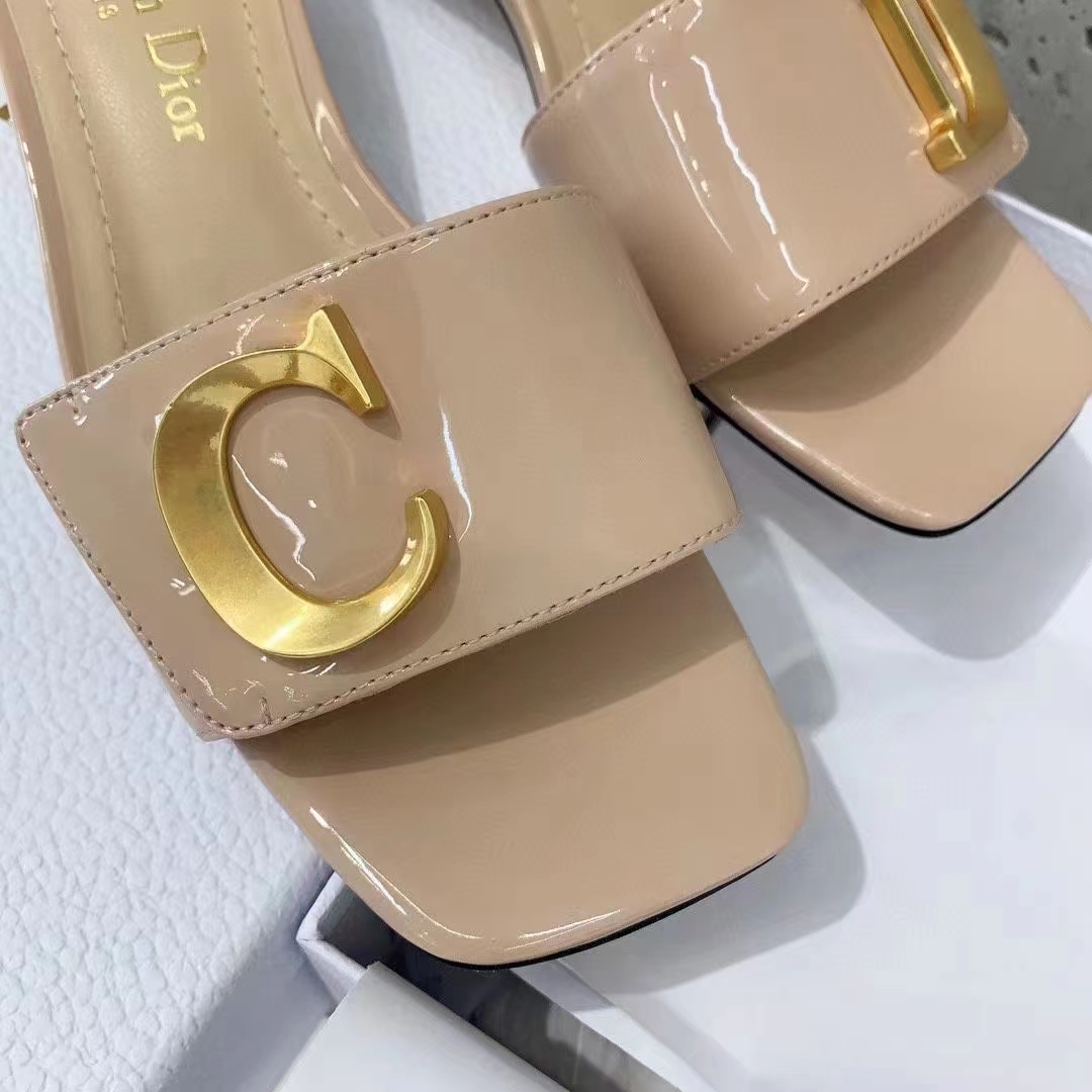 Dior Women CD C’est Dior Heeled Slide Nude Patent Calfskin
