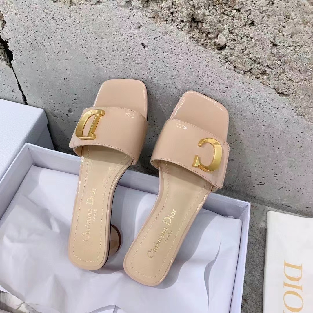 Dior Women CD C’est Dior Heeled Slide Nude Patent Calfskin