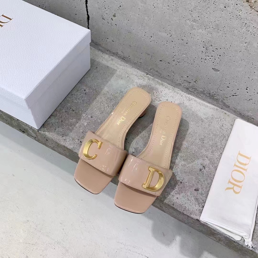 Dior Women CD C’est Dior Heeled Slide Nude Patent Calfskin