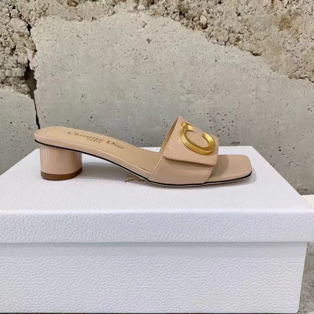 Dior Women CD C’est Dior Heeled Slide Nude Patent Calfskin