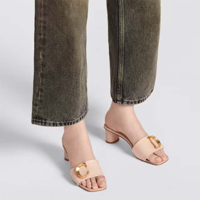 Dior Women CD C’est Dior Heeled Slide Nude Patent Calfskin