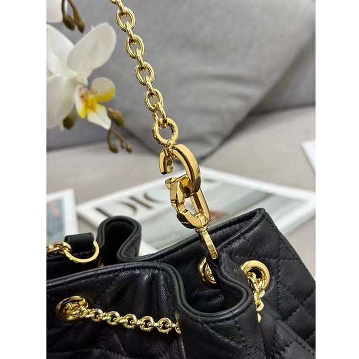 Dior Women CD Medium Ammi Bag Black Supple Macrocannage Lambskin