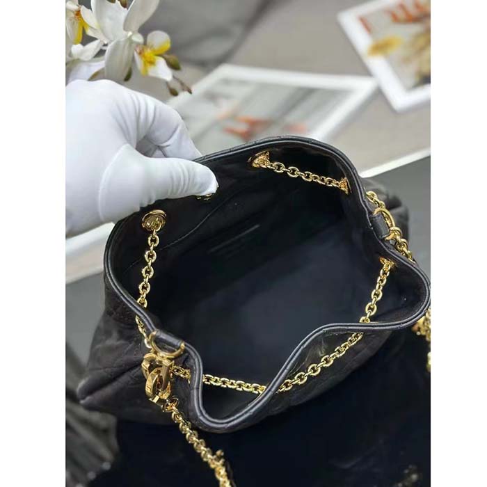 Dior Women CD Medium Ammi Bag Black Supple Macrocannage Lambskin