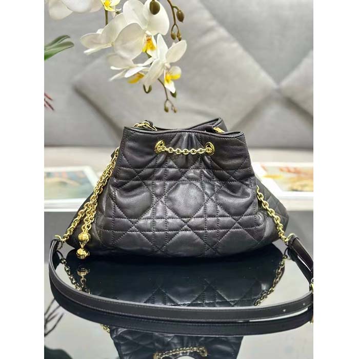 Dior Women CD Medium Ammi Bag Black Supple Macrocannage Lambskin