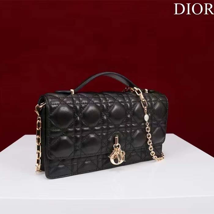 Dior Women CD Miss Dior Mini Bag Black Cannage Lambskin