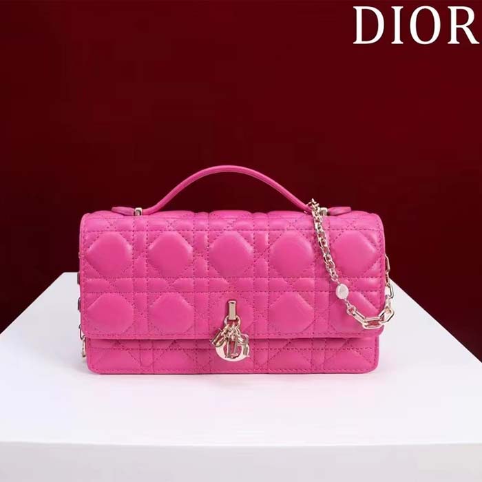 Dior Women CD Miss Dior Mini Bag Rani Pink Cannage Lambskin