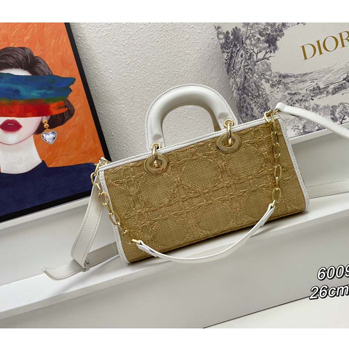 Dior Women CD Small Lady D-Joy Bag Natural Macrocannage Raffia