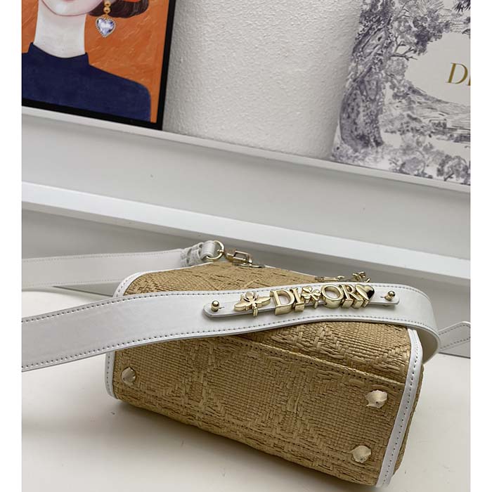 Dior Women CD Small Lady D-Lite Bag Natural Macrocannage Raffia