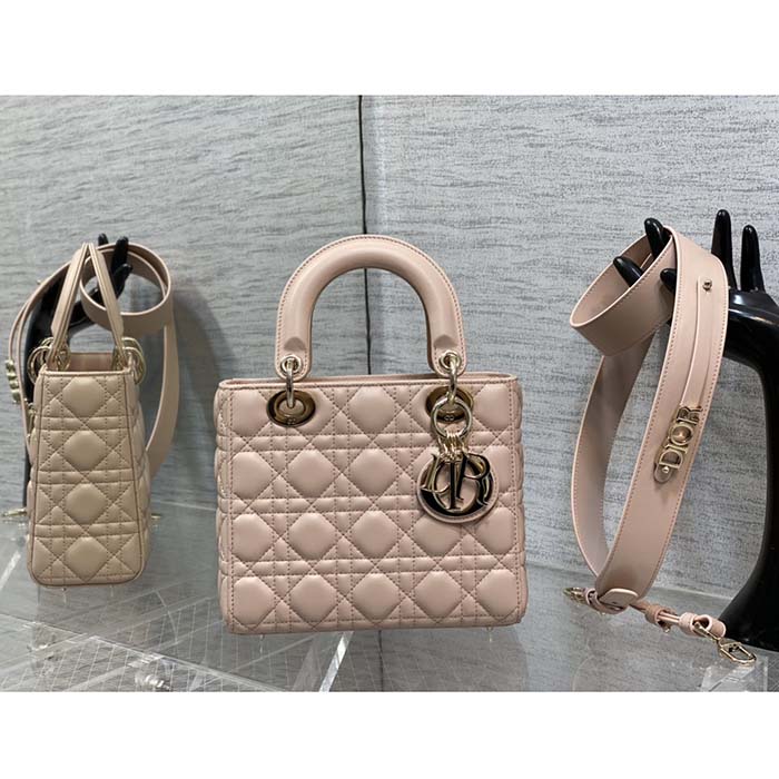 Dior Women CD Small Lady Dior My ABCDior Bag Beige Cannage Lambskin