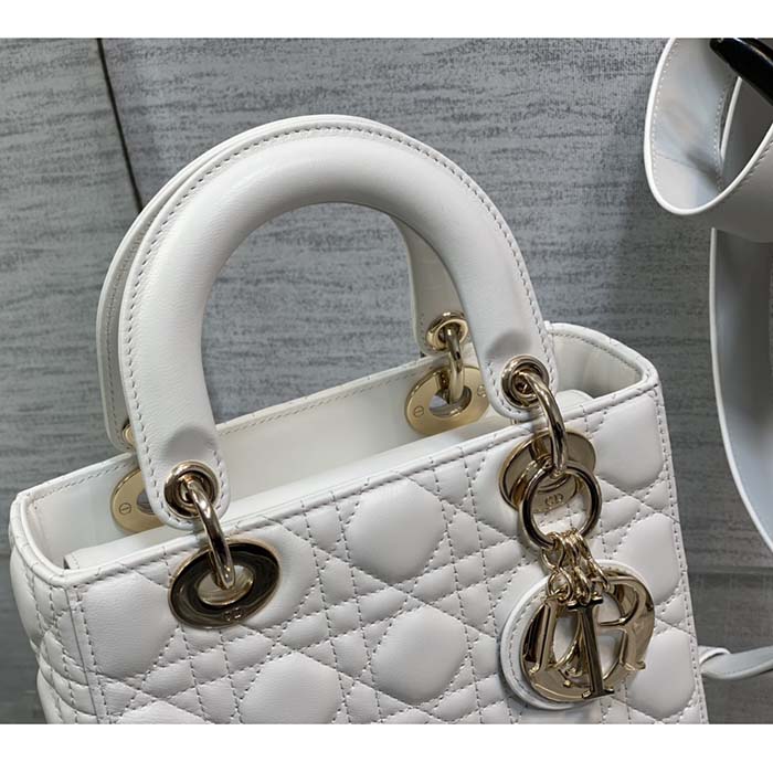 Dior Women CD Small Lady Dior My ABCDior Bag Dusty Ivory Cannage Lambskin
