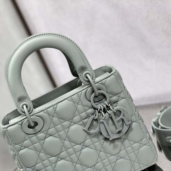 Dior Women CD Small Lady Dior My ABCDior Bag Ultramatte Gray Stone Cannage Calfskin