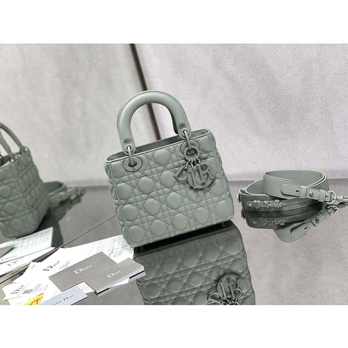 Dior Women CD Small Lady Dior My ABCDior Bag Ultramatte Gray Stone Cannage Calfskin