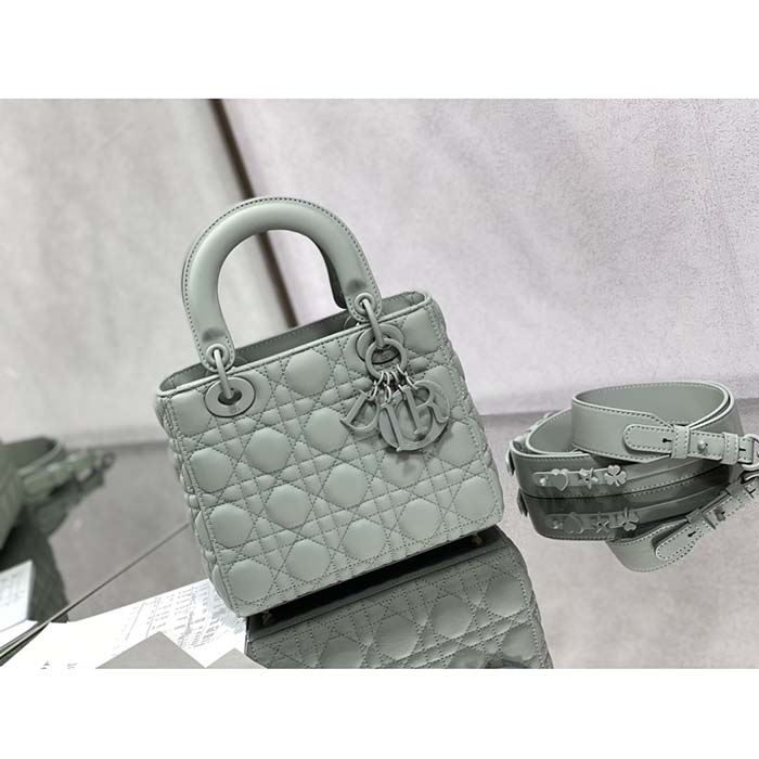 Dior Women CD Small Lady Dior My ABCDior Bag Ultramatte Gray Stone Cannage Calfskin