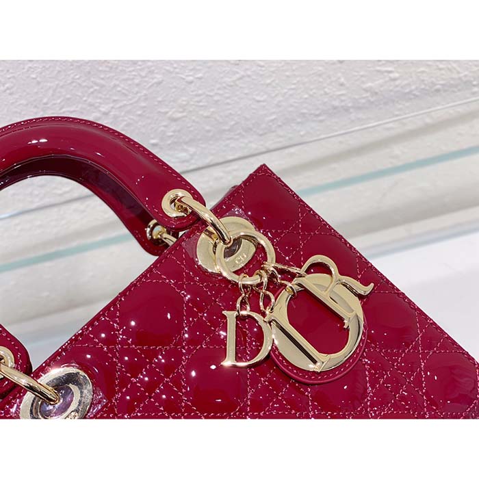 Dior Women Small Lady Dior Bag Cherry Red Patent Cannage Calfskin