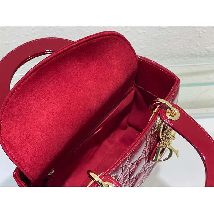 Dior Women Small Lady Dior Bag Cherry Red Patent Cannage Calfskin