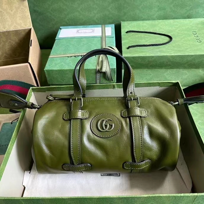 G*u*i gg unisex small duffle bag tonal double g forest green leather